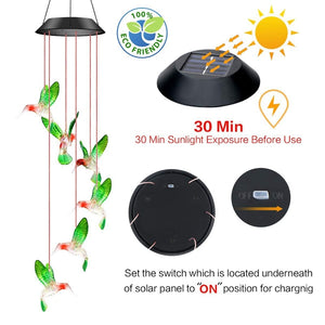 LED Solar Power Hummingbird Wind Chimes